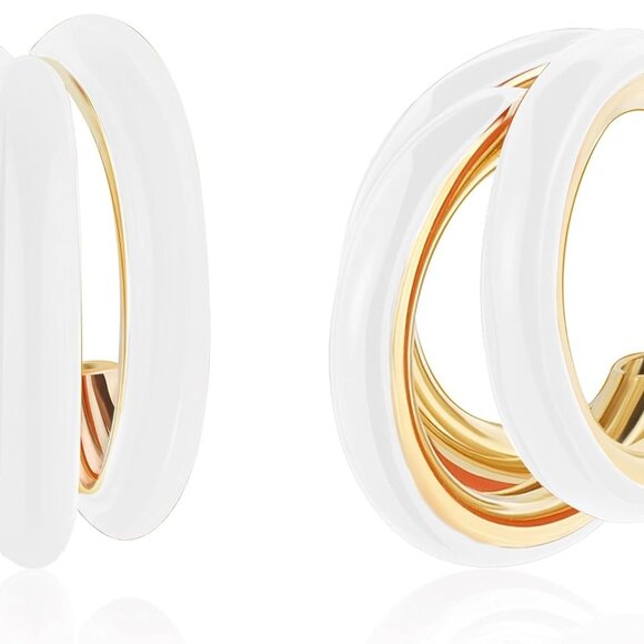 Gold Chunky Triple Hoop Earrings Women Open Tube Fashion Jewelry Gift - Picture 1 of 6